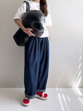 「WETTEMPT（ウィテンプト）のBICOLOR DRAW CORD TEE / バイカラードローコードT（Tシャツ/カットソー）」を使った、Ayumiさん（レディース・158cm）の夏コーディネート