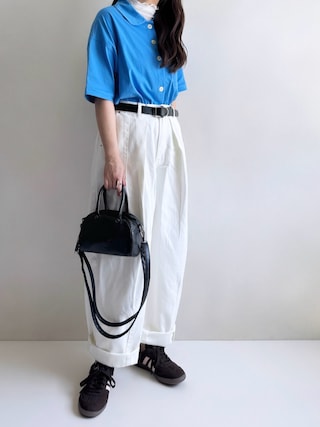 「POU DOU DOU（プードゥドゥ）の衿つき羽織りトップス（Tシャツ/カットソー）」を使った、Ayumiさん（レディース・158cm）の夏コーディネート