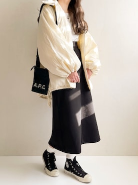 「MHL.（エムエイチエル）のMHL ALL STAR（スニーカー）」を使った、Ayumiさん（レディース・158cm）の冬コーディネート