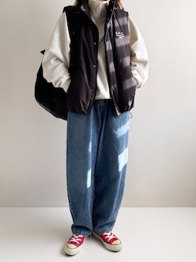 「アイテム（スニーカー）」を使った、Ayumiさん（レディース・158cm）の秋コーディネート