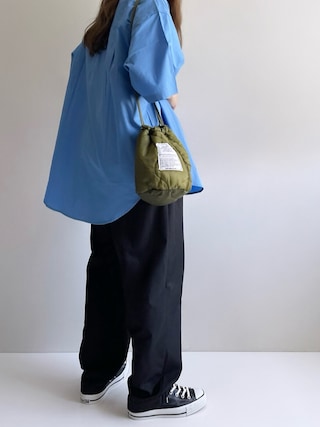 「BROKEN BASE(ブロークンベース)のタックワイドスラックス(スラックス)」を使った、Ayumiさん(レディース・158cm)の春コーディネート