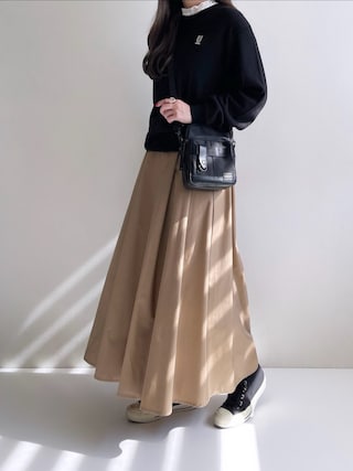 「Dickies(ディッキーズ)のDickies ディッキーズ 別注 限定 TCツイルタック入りロングフレアスカート(スカート)」を使った、Ayumiさん(レディース・158cm)の冬コーディネート