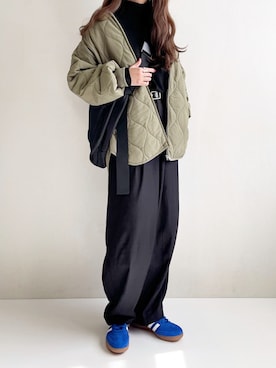 「coen（コーエン）のアイテム（ノーカラージャケット）」を使った、Ayumiさん（レディース・158cm）の秋コーディネート