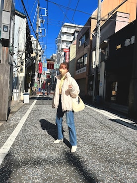 「スクエアトゥ」｜「アイテム（ダウンジャケット/コート）」を使った、ぱせり／イエベ春🌼さん（レディース・158cm）の冬コーディネート