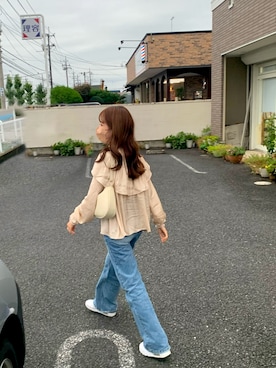 「秋先取りコーデ」｜「アイテム（デニムパンツ）」を使った、ぱせり／イエベ春🌼さん（レディース・158cm）の秋コーディネート