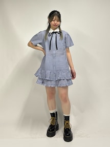 リボンタイヘムフリルチュニックシャツ リボンタイヘムフリルチュニックシャツ（ワンピース）｜jouetie