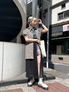 「アイテム（Tシャツ/カットソー、グリーン系）」を使った、KAGARIさん（レディース・153cm）の春コーディネート