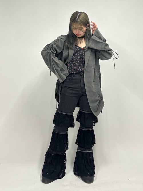【jouetie】レースフリルフレアデニム【美品】 ジュエティ jouetie レースフリルフレアデニム （ブルー