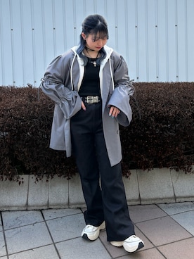 「アイテム（パーカー、ホワイト系）」を使った、KAGARIさん（レディース・153cm）の冬コーディネート