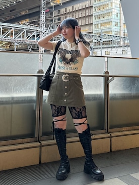 「アイテム（スカート、グリーン系）」を使った、KAGARIさん（レディース・153cm）の春コーディネート