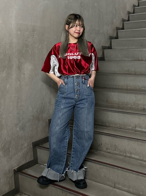 Something ×PosTokyo】BELTLESS WIDE DENIM（デニムパンツ）｜jouetie  