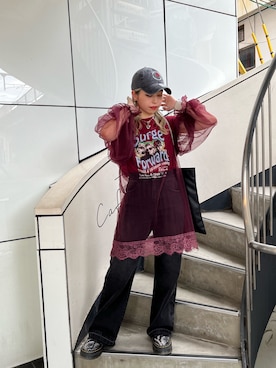 「アイテム（ワンピース/ドレス、レッド系）」を使った、KAGARIさん（レディース・153cm）の秋コーディネート