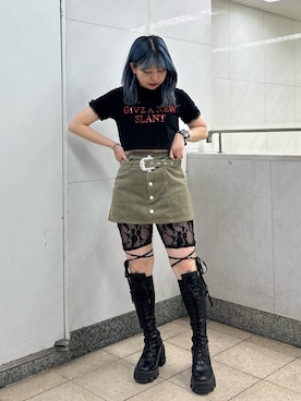 「アイテム（スカート、グリーン系）」を使った、KAGARIさん（レディース・153cm）の春コーディネート