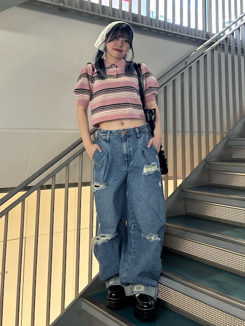 セール】マルチボーダーポロニット サマーニット（ニット/セーター