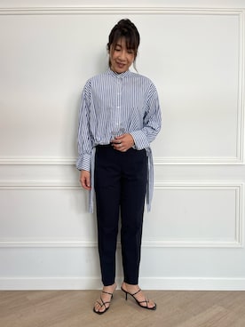 「INED CLARO（イネドクラロ）のバンドカラークロップドシャツ（シャツ/ブラウス、その他）」を使った、しおりさん（レディース・164cm）の春コーディネート