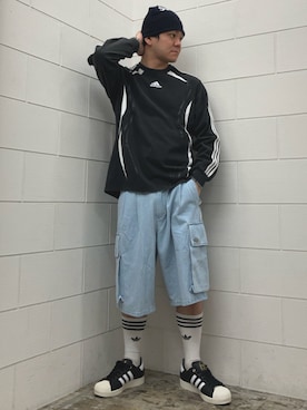 「adidas（アディダス）のスーパースター II / SUPERSTAR II / アディダスオリジナルス adidas Originals（Sneakers、ブラック系）」を使った、NKさん（メンズ・171cm）の春コーディネート