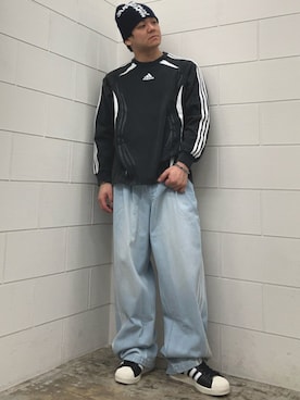 「adidas（アディダス）のスーパースター II / SUPERSTAR II / アディダスオリジナルス adidas Originals（Sneakers、ブラック系）」を使った、NKさん（メンズ・171cm）の春コーディネート