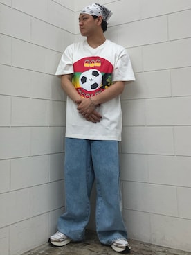 「adidas（アディダス）のオリジナルス Tシャツ ボブ・マーリー（トップス、ホワイト系）」を使った、NKさん（メンズ・171cm）の夏コーディネート