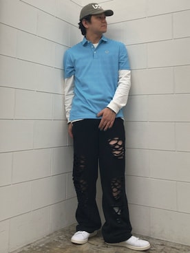 「adidas（アディダス）のスタンスミス / Stan Smith / アディダスオリジナルス adidas Originals（スニーカー、ホワイト系）」を使った、NKさん（メンズ・171cm）の夏コーディネート