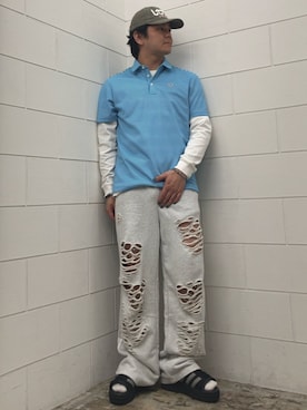 「adidas（アディダス）のガゼル ボールド サンダル / GAZELLE BOLD SANDALS / アディダスオリジナルス adidas Originals　厚底サンダル（サンダル、ブラック系）」を使った、NKさん（メンズ・171cm）の夏コーディネート