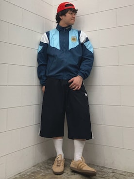 「adidas（アディダス）のアルゼンチン EQT トラックトップ（トップス、ブルー系）」を使った、NKさん（メンズ・171cm）の夏コーディネート