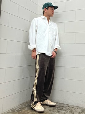 「adidas（アディダス）のFB TPベロア / ファイヤーバード トラックパンツ ベロア / ジャージ / アディダスオリジナルス adidas Originals（その他パンツ）」を使った、NKさん（メンズ・171cm）の秋コーディネート