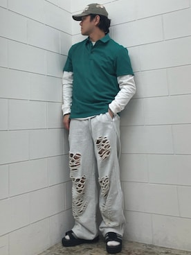 「adidas（アディダス）のガゼル ボールド サンダル / GAZELLE BOLD SANDALS / アディダスオリジナルス adidas Originals　厚底サンダル（サンダル、ブラック系）」を使った、NKさん（メンズ・171cm）の夏コーディネート