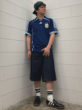 「adidas（アディダス）のアルゼンチン代表 2006 アウェイ ユニフォーム（トップス、ブルー系）」を使った、NKさん（メンズ・171cm）の夏コーディネート