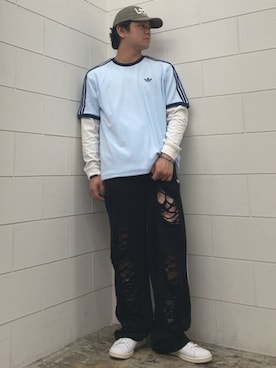 「adidas（アディダス）のスタンスミス / Stan Smith / アディダスオリジナルス adidas Originals（スニーカー、ホワイト系）」を使った、NKさん（メンズ・171cm）の夏コーディネート