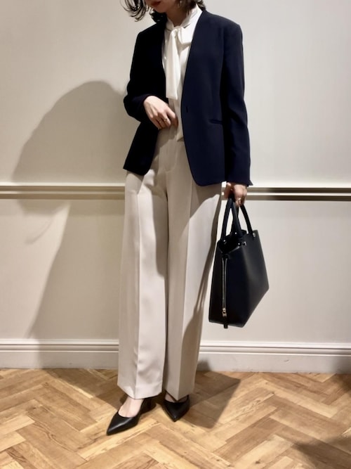 トリアセダブルクロスVネックジャケット/イージーケア（ノーカラー