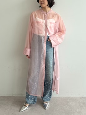 「アイテム（シャツワンピース、ピンク系）」を使った、ECスタッフさん（レディース・161cm）の春コーディネート