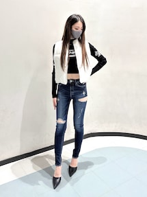 レーサーデザインembroideryニットトップス[品番：MKSW0060834