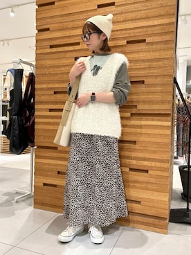 「SENSE OF PLACE by URBAN RESEARCH（センスオブプレイスバイアーバンリサーチ）のアニマルパターンナロースカート（スカート）」を使った、kiさん（レディース・154cm）の秋コーディネート