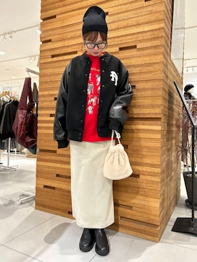 「アイテム（スタジャン）」を使った、kiさん（レディース・154cm）の冬コーディネート