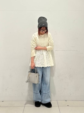 「SENSE OF PLACE by URBAN RESEARCH（センスオブプレイスバイアーバンリサーチ）のジャガードドッキングセーター（ニット/セーター）」を使った、kiさん（レディース・154cm）の冬コーディネート