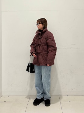 「アイテム（ダウンジャケット/コート、レッド系）」を使った、kiさん（レディース・154cm）の冬コーディネート
