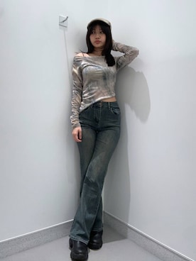 「高見え」｜「アイテム（ハンチング/ベレー帽）」を使った、mnqiinさん（レディース・167cm）の春コーディネート