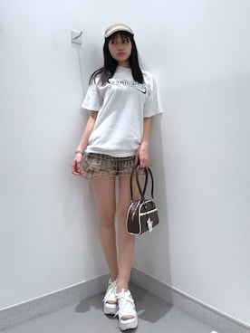 「バッグ」｜「アイテム（ハンチング/ベレー帽）」を使った、mnqiinさん（レディース・167cm）の春コーディネート