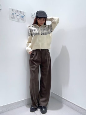 「高見え」｜「アイテム（ハンチング/ベレー帽）」を使った、mnqiinさん（レディース・167cm）の冬コーディネート