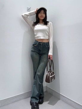 「高見え」｜「アイテム（ハンチング/ベレー帽）」を使った、mnqiinさん（レディース・167cm）の春コーディネート