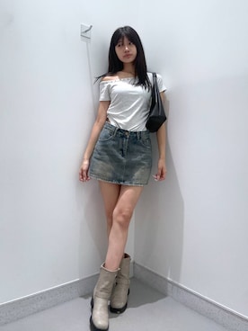 「アイテム（デニムスカート）」を使った、mnqiinさん（レディース・167cm）の夏コーディネート