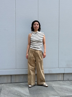 「URBAN RESEARCH（アーバンリサーチ）のESTHE　STRIPE TWIST ASYMMETRIC T-SHIRTS（Tシャツ/カットソー、その他）」を使った、サクラコさん（レディース・160cm）の春コーディネート