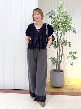 「LOWRYS FARM（ローリーズファーム）のスタイルＵＰクロスカップキャミ　100757（Tシャツ/カットソー、その他）」を使った、tsukiさんの春コーディネート