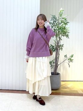 「アイテム（スウェット、パープル系）」を使った、tsukiさん（レディース・167cm）の秋コーディネート