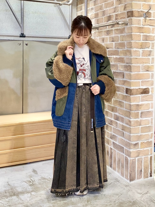 セール】ケミカルオーバーダイデニムプリーツスカート（デニムスカート