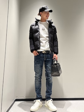 「ARMANI EXCHANGE（アルマーニエクスチェンジ）の【A|X アルマーニ エクスチェンジ】ICON 長袖クルーネックTシャツ/SLIM（Tシャツ/カットソー）」を使った、kiyoさん（メンズ・180cm）の冬コーディネート