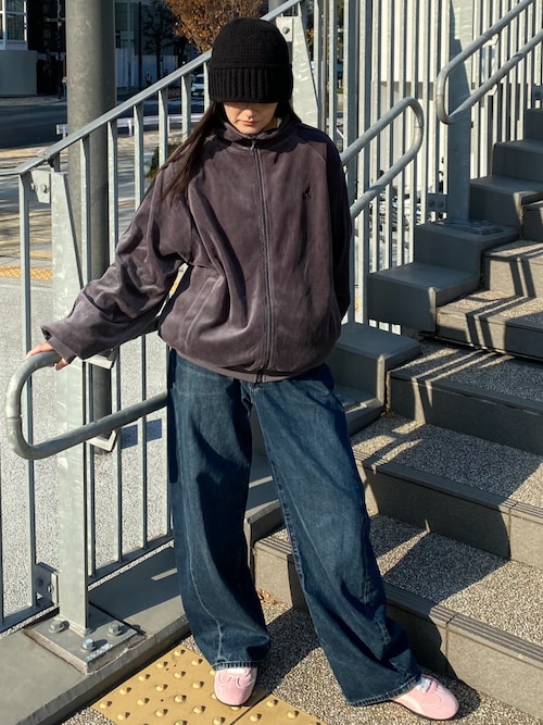 KANGOL】袖ラインワンポイント刺繍ベロアトラックジャケット（ジャージ