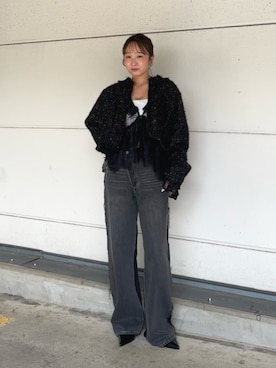 「Ungrid（アングリッド）のアイテム（ノーカラージャケット）」を使った、阿部いろはさん（レディース・148cm）の秋コーディネート