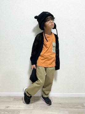 「アイテム（ニットキャップ/ビーニー）」を使った、mocchirhさん（キッズ・100cm）の秋コーディネート