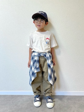 「アイテム（チノパンツ）」を使った、mocchirhさん（キッズ・100cm）の夏コーディネート